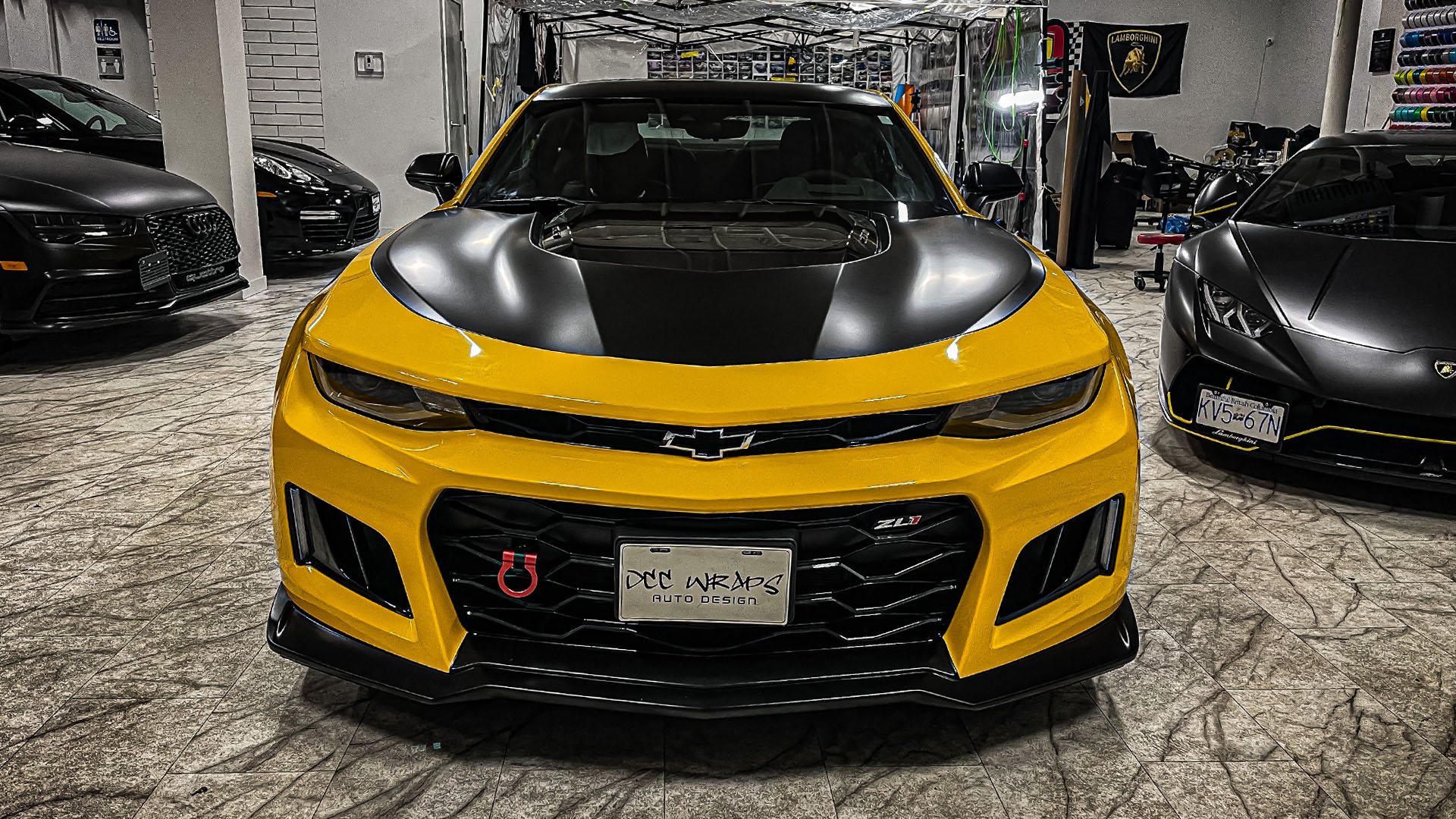 Chevrolet Camaro ZL1 黄色绸缎黑贴膜